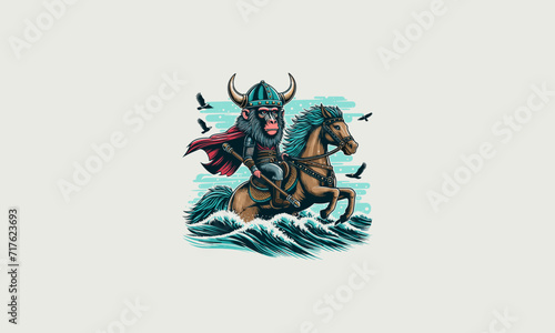 viking riding horse sea moon vector artwork design