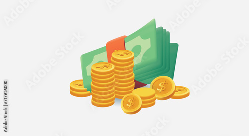 Money 3d render realistic vector icon.
