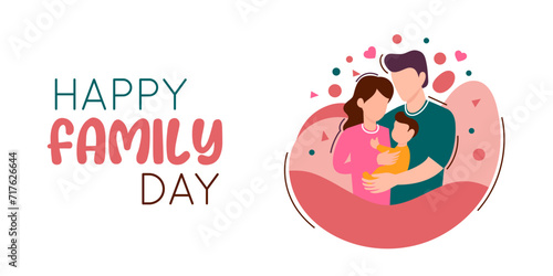 Happy Family Day vector poster, banner, greeting card. Cute family, parents with children.