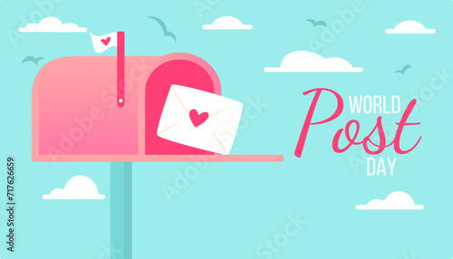 Post Day banner with post box mail box design vector illustration, World Post Day