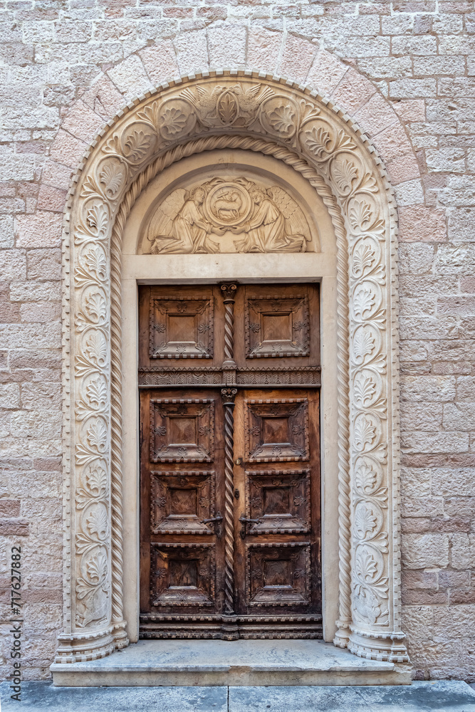 An old decorated vintage door in the old town of Kotor, Мontenegro