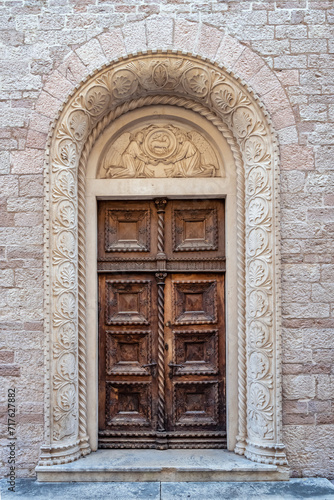 An old decorated vintage door in the old town of Kotor, Мontenegro