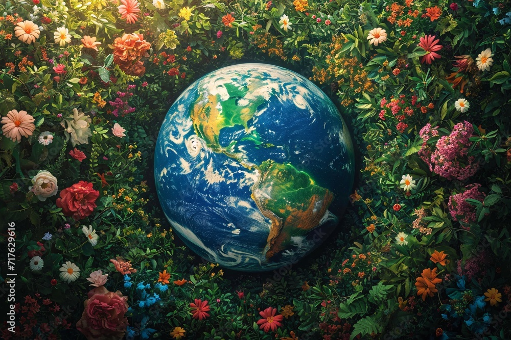 Eco-Friendly Earth Day Celebration: A Flower-Filled Globe Generative AI Eco-Friendly Earth Day Celebration: A Flower-Filled Globe Generative AI