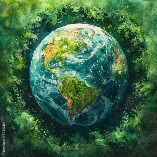 Eco-Friendly Earth  A Painting of the Planet with a Focus on Sustainability Generative AI