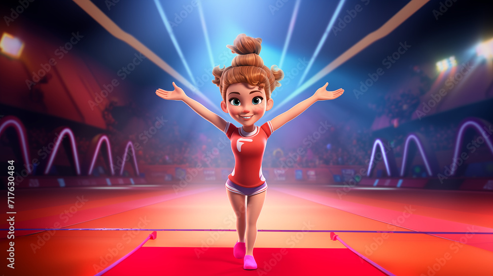 cute cartoon gymnastic athlete is showing gymnastic at arena cartoon ...
