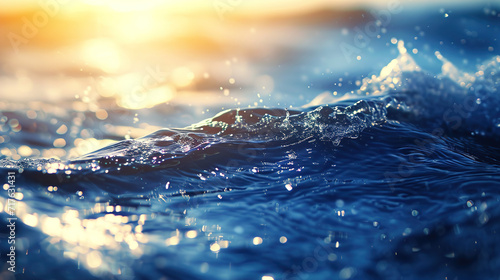 Blue sea water background with sunlight shining