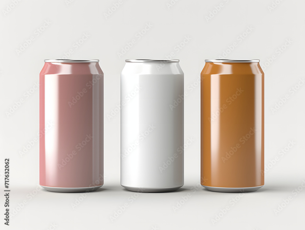 3D three empty cans of beverage Mockup with isolated background 3D three empty cans of beverage Mockup with isolated background
