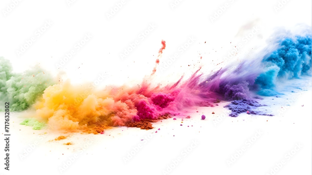 Abstract powder splatted background. Colorful powder explosion on white background. Colored cloud. Colorful dust explode. Paint Holi concept.