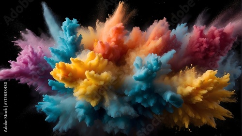 Colored powder explosion isolated on black background  fractal background