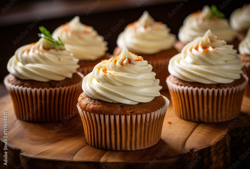 carrot cupcakes on a wooden board