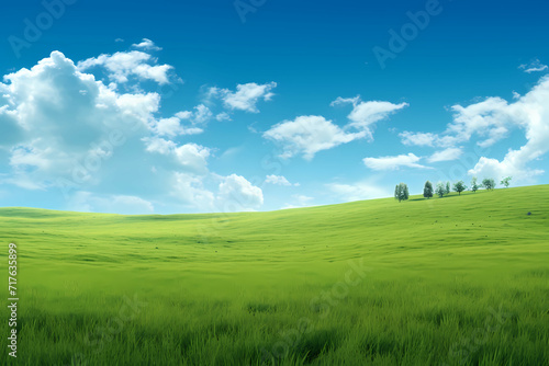 Green Grass On A Vast Grassy Field  A Green Field With Trees And Blue Sky