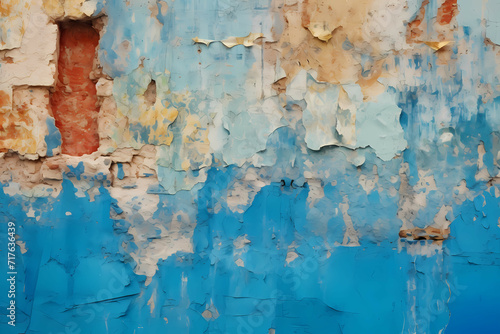 A Damaged Wall With Blue Paint, A Close Up Of A Wall © netsign