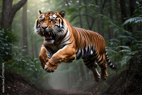 tiger in jungle ready for hunt
