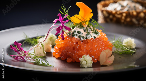 Salmon tartare with accompaniments closeup vertical photo