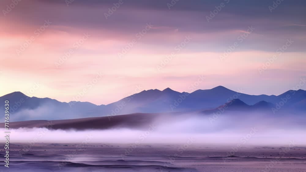 Blurred Boundaries The fog blurs the contrast between the harsh desert and the distant mountains, creating a beautiful and surreal scene. Blurred Boundaries The fog blurs the contrast between the harsh desert and the distant mountains, creating a beautiful and surreal scene.