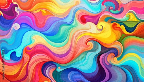Vivid abstract waves form a dynamic and colorful background, a feast for the eyes.