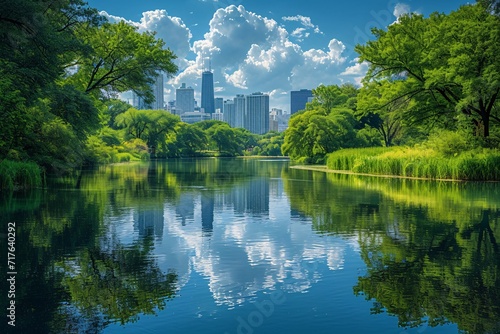 Chicago Skyline Reflection in a Lake: A Monthly Event for Photography Enthusiasts Generative AI