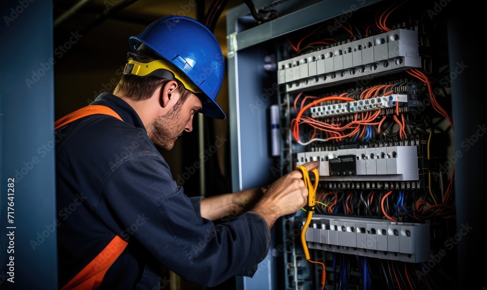 A Skilled Worker Ensuring Safety and Efficiency in Electrical Panel Installation A Skilled Worker Ensuring Safety and Efficiency in Electrical Panel Installation