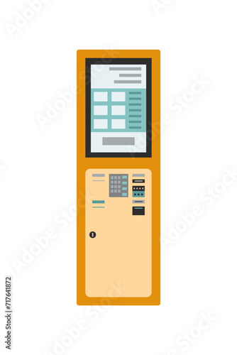 Kiosk for self-odering and self payment. Floor standing interactive kiosks in flat style isolated on white.