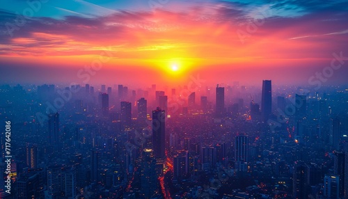 Sunset in the City: A Pink and Orange Skyline Generative AI