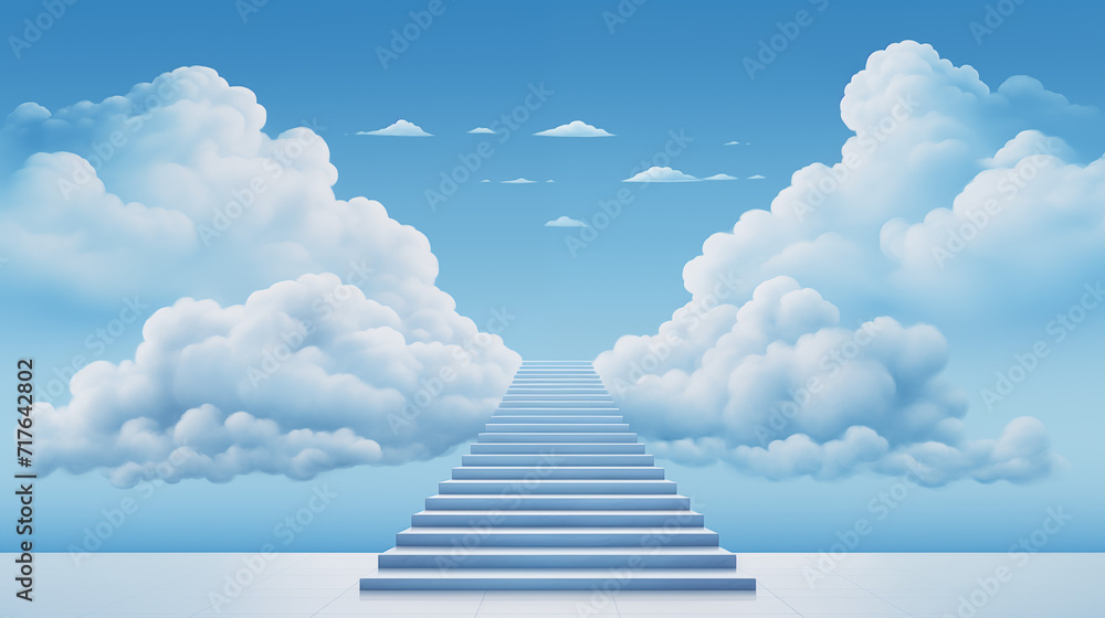 a stairway with clouds hanging above