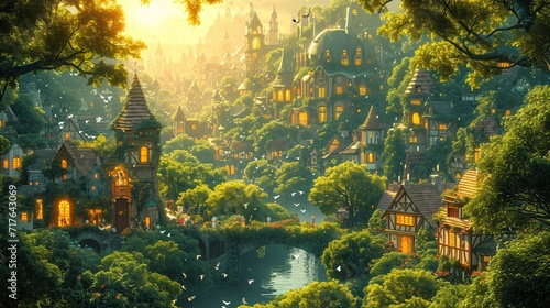 Fantasy Castle Town: A World of Magic and Adventure Generative AI