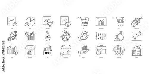 Stock market icons set. Set of editable stroke icons.Vector set of Stock market