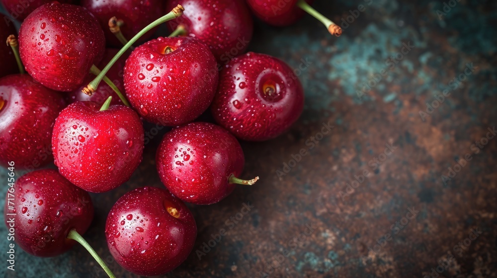 pile of tempting cherries, an interesting arrangement to showcase the brightness and softness of the fruit. pile of tempting cherries, an interesting arrangement to showcase the brightness and softness of the fruit.