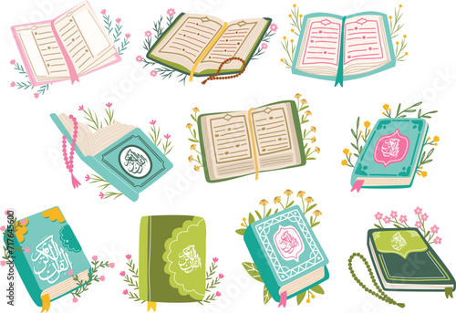 Quran Illustration with Asthetic Leaf Flower Decorative