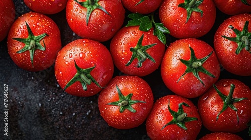 Tomato background. fresh tomatoes creatively arranged, an artistic layout to showcase color and shape. © pengedarseni