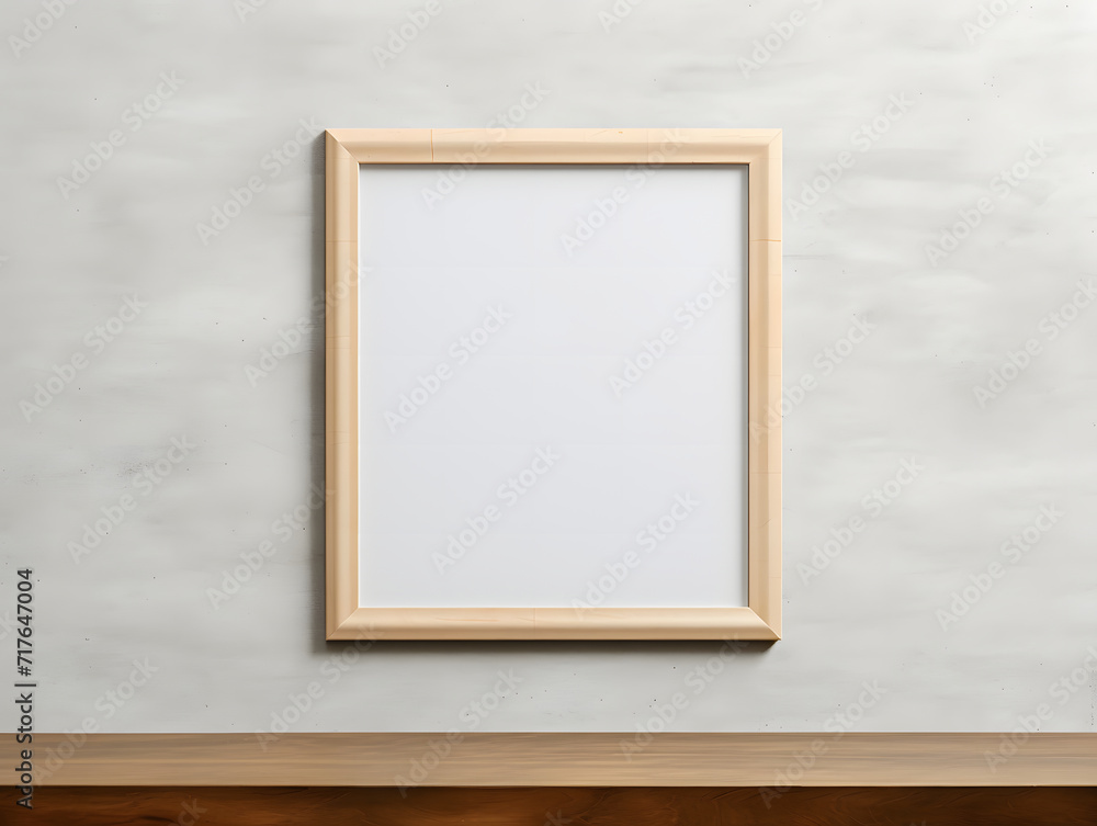 3D blank wooden frame mockup in the wall 3D blank wooden frame mockup in the wall