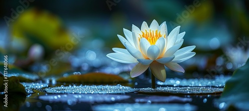 White lotus flower on water pond. Generative AI technology.