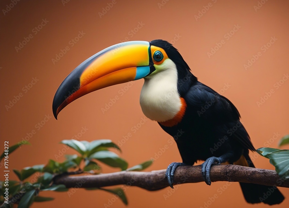 Obraz premium Portrait of Toucan bird. Costa Rica wild Tucan. isolated orange background 