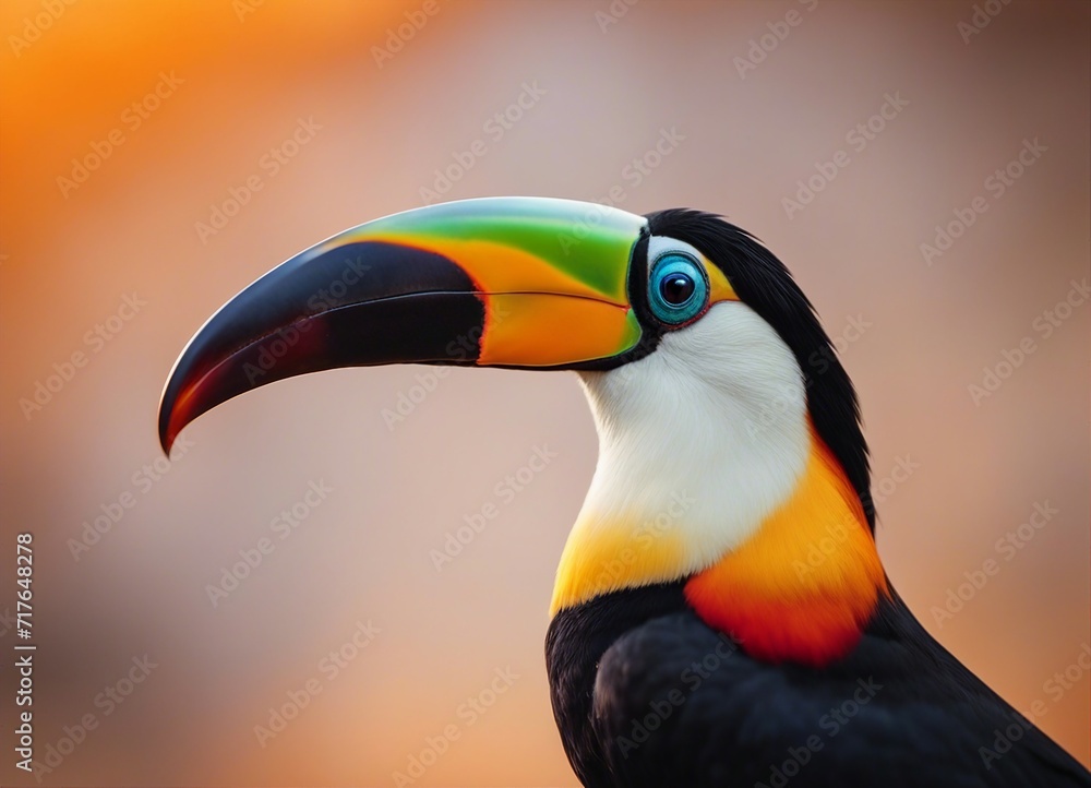 Portrait of Toucan bird. Costa Rica wild Tucan. isolated orange background
Portrait of Toucan bird. Costa Rica wild Tucan. isolated orange background