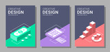 Set of vector A4 size accounting covers for flyers, posters, brochures, magazine, annual report, poster, and others. Trendy design with isometric elements concept.
