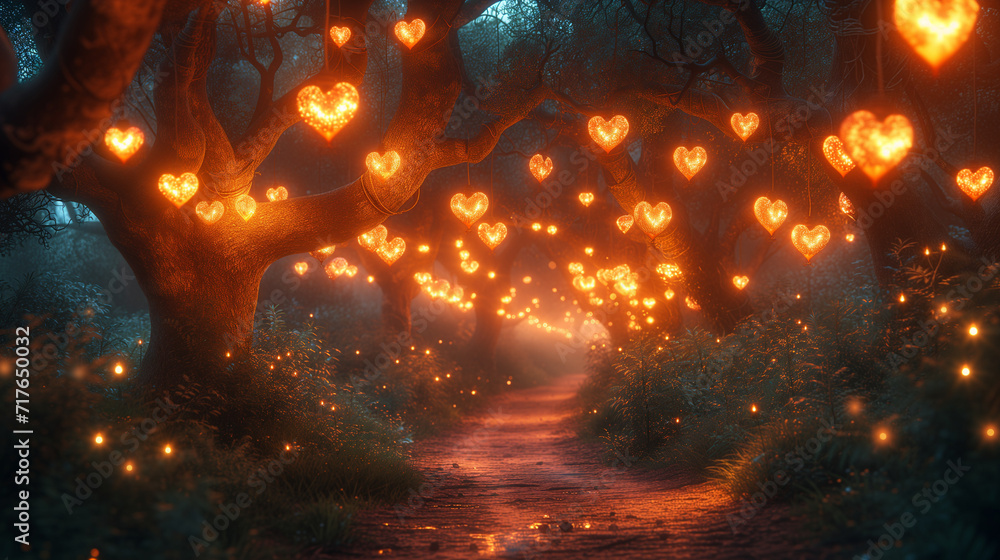 valentine's day heart shaped lights in a forest walk valentine's day heart shaped lights in a forest walk