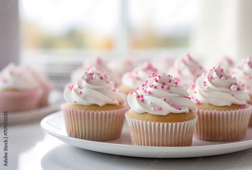 cupcakes with pink frosting on a white plate