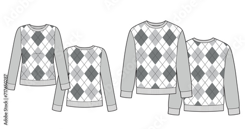 Mans and woman sweater with diamond pattern set