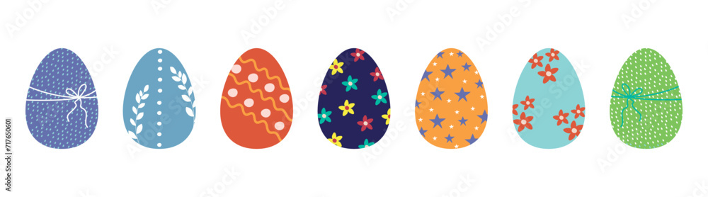 Set of hand-drawn Easter eggs.Colorful Easter eggs. Set of hand-drawn Easter eggs.Colorful Easter eggs.