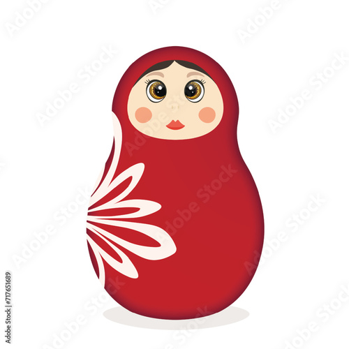 Russian Matryoshka. Traditional Russian folklore dolls with big eyes and lips. Babushka doll with hohloma, traditional painted floral pattern. Hand drawn vector illustration