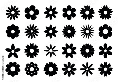 Fototapeta Naklejka Na Ścianę i Meble -  set of black daisies from geometric figures, collection of abstract silhouettes of flowers flowers icons isolated on white