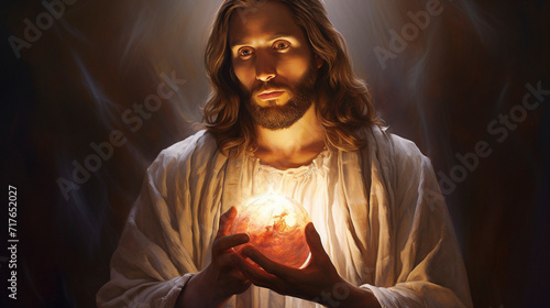 Savior's Embrace: Illustration of Jesus Holding His Sacred Heart, Generative AI