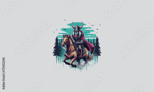 viking riding horse on forest vector flat design
