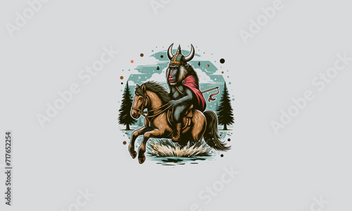 viking riding horse on forest vector flat design