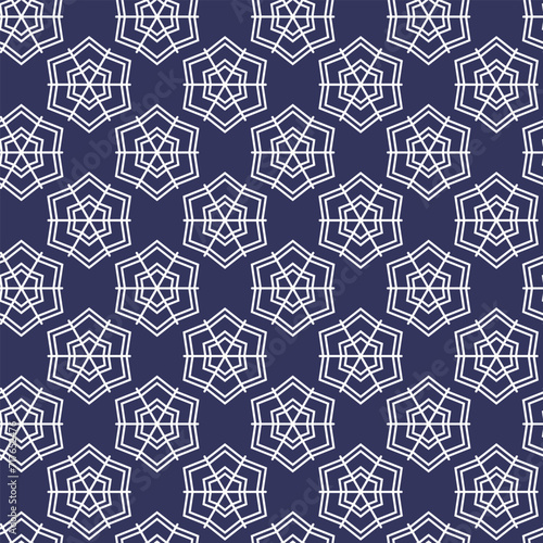 Winter seamless pattern with white snowflakes on blue background. Vector illustration for fabric, textile wallpaper, posters, gift wrapping paper. Christmas vector illustration