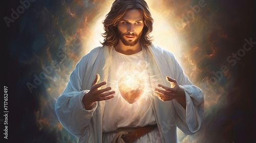 Redeeming Love: Jesus Christ and the Sacred Heart, Generative AI photo