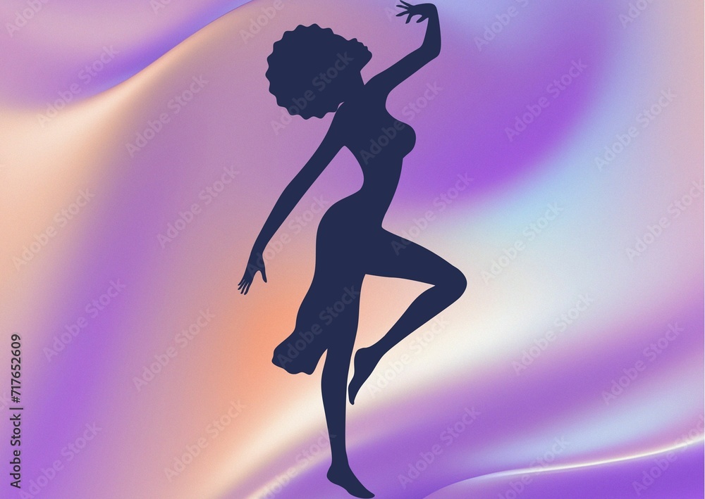 Young African woman dancing illustration , party concept . Curly hair black woman , shiny background