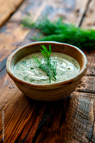 sour cream sauce with herbs. Selective focus.