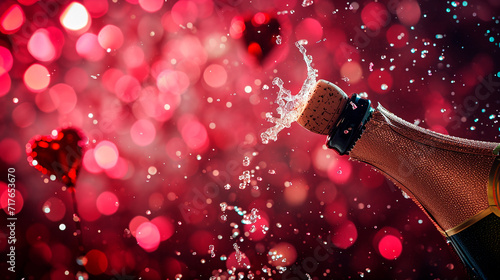 Cork heart champagne for Valentine's Day. Selective focus.