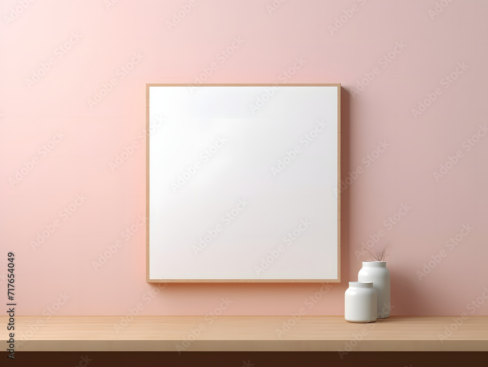 3D blank wooden frame mockup in the wall 3D blank wooden frame mockup in the wall